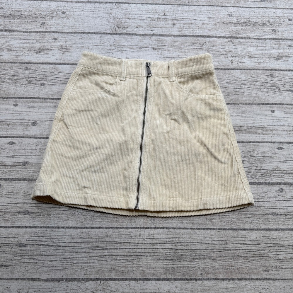 American Eagle Mini Skirt Womens 0 White Corduroy Zip Front Super Stretch Summer